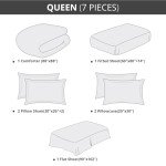 HEVUMYI 7 Pieces Queen Comforter Set, All Season Reversible Bed in a Bag Queen, Ultra Soft Queen Bedding Set with Grey Comforter, Flat Sheet, Fitted Sheet, Pillowcases, Pillow Shams, Dark Grey