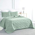 Sophia and William 3 Pieces Quilt Set King Size with 1 Quilt and 2 Pillow Shams, Reversible Microfiber Bedding Bedspread Coverlet Set, Cozy, Lightweight and Hypoallergenic, Sage