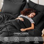 Love's cabin King Size Comforter Set Black, 7 Pieces King Bed in a Bag, All Season Bedding Sets with 1 Comforter, 1 Flat Sheet, 1 Fitted Sheet, 2 Pillowcase and 2 Pillow Sham