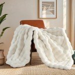 Touchat Luxury 1000GSM Faux Rabbit Fur Throw Blanket, Super Heavy Warm Cozy Blankets for Couch Bed Sofa, Bubble Plush Fuzzy Elegant Soft Reversible Mink Blanket for Living Room Bedroom, Cream White