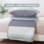 Andency King Size Quilt Set Sage Green, 3 Pieces Mint Green Ultra Soft Lightweight Bedspreads & Coverlets Set, Patchwork Striped Quilted Bedding Sets for All Seasons (1 Quilt, 2 Pillow Shams)