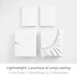 Mellanni Queen Sheets Set - 4 PC Iconic Collection Bedding - Hotel Luxury, Extra Soft, Cooling Bed Sheets - Wrinkle, Fade, Stain Resistant (Queen, White)