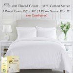 California Design Den 3 Piece King Size Duvet Cover Set, 400 Thread Count 100% Cotton Sateen, Soft Luxury Sateen Weave Comforter Cover and Two Pillow Shams, Button Closure and Corner Ties (White,King)