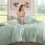 Bedsure Queen Comforter Set - 7 Pieces Sage Green Queen Bedding Set for All Seasons, Boho Contrasting Design Bed in a Bag with Comforter, Sheets, Pillowcases & Shams