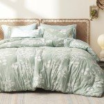 Bedsure Queen Comforter Set - 7 Pieces Floral Sage Green Soft Bedding Sets, Queen Bed in a Bag with Botanical Flowers Comforter, Sheets, Pillowcases & Shams