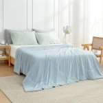 Cozy Bliss Cooling Comforter Queen Size, Cooling Blankets for Hot Sleepers and Night Sweats, Blue Summer Comforter for Queen Size Bed, Breathable Soft Lightweight Silk Smooth