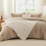 Bedsure King Comforter Set 5 Pieces - Bed in a Bag with Fleece Throw Blanket and Decorative Pillow, Lightweight Bedding Comforter Sets, All Season Bedding, Khaki
