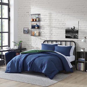 Nautica - Full Bonus Bed Set, Reversible Comforter with Matching Shams, Bed Sheets, Pillowcases, & Laundry Bag, Oeko-Tex Certified (Harmead Navy)