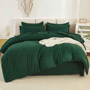 Litanika King Size Comforter Set Dark Emerald Green - 7 Pieces Bed in a Bag King Beddding Comforter Sets, Solid Lightweight Bed Set with Comforter, Sheets, Pillowcases & Shams