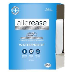 AllerEase Waterproof Mattress Protector Stain Protection Queen Size Allergen Barrier Hot Water Washable Machine Washable Durable Zippered Knit Mattress Cover Stretch Corners (White)