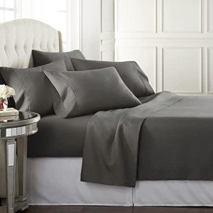 Danjor Linens Queen Size Bed Sheet Set, 6-Piece Hotel-Quality with 4 Pillowcases, Microfiber, Deep Pockets, Breathable, Cooling, Wrinkle-Free, Machine Washable, Gray