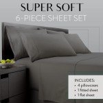 Danjor Linens Queen Size Bed Sheet Set, 6-Piece Hotel-Quality with 4 Pillowcases, Microfiber, Deep Pockets, Breathable, Cooling, Wrinkle-Free, Machine Washable, Gray