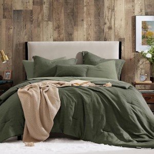 Geniospin King Comforter Set - 7 Pieces Comforter King Size, Soft Solid Bedding Set for All Season, Textured Bed in a Bag with Sheets, Pillowcases & Shams (Dark Green, 102''x90'')