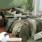 Monbix Queen Comforter Set - 7 Pieces Cationic Dyeing Olive Green Bed in a Bag Queen Bedding Sets with Comforter, Sheets, Pillowcases & Shams, Reversible Bedding Comforters Sets