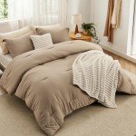 Bedsure King Comforter Set 5 Pieces - Bed in a Bag with Fleece Throw Blanket and Decorative Pillow, Lightweight Bedding Comforter Sets, All Season Bedding, Khaki