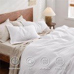 Bedsure Cotton Duvet Cover Queen - 100% Cotton Waffle Weave Coconut White Duvet Cover Queen Size, GentleSoft™ and Breathable Bedding Set for All Season, 3 Pieces, 90"x90"