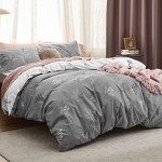 Bedsure Duvet Cover King Size - Reversible Floral Duvet Cover Set with Zipper Closure, 3 Pieces Grey Bedding Set with 8 Corner Ties and 2 Pillowcases 20"x26"