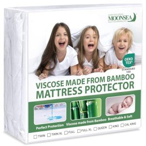 Waterproof Mattress Protector Twin Size, Skin Friendly and Breathable Twin Mattress Cover for Kids, Viscose Made from Bamboo Jersey Mattress Pad with 14" Deep Pocket