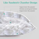 Three Geese White Goose Feather Polyester Bed Pillows Queen/Standard Size Set of 2- Soft 600 Thread Count 100% Cotton, Medium Firm,Soft Support Surround Fill Polyfiber,White Solid