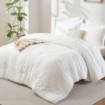 CozyLux King Comforter Set with Sheets White Seersucker Bed in a Bag 7-Pieces All Season Bedding Sets with Comforter, Pillow Sham, Flat Sheet, Fitted Sheet, Pillowcase