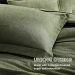 Monbix Queen Comforter Set - 7 Pieces Cationic Dyeing Olive Green Bed in a Bag Queen Bedding Sets with Comforter, Sheets, Pillowcases & Shams, Reversible Bedding Comforters Sets