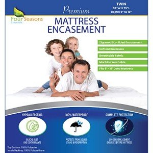 Twin Size Zippered Bed Bug Mattress Protector Waterproof Encasement Hypoallergenic Premium Bedbug Cover White