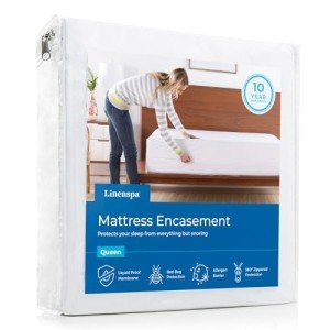 Linenspa Zippered Mattress Encasement - Waterproof & Bed Bug Proof - Premium Noiseless & Absorbent Cover – King, White