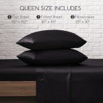 MR&HM Satin Bed Sheets, Queen Size Sheets Set, 4 Pcs Silky Bedding Set with 15 Inches Deep Pocket for Mattress (Queen, Black)