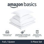 Amazon Basics Lightweight Microfiber 3 Piece Duvet Cover Set with Zipper Closure, Full/Queen, Bright White, Solid
