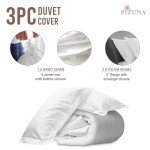 Pizuna Pure 100% Cotton King Duvet Cover with Shams, Luxurious 400 Thread Count Long Staple Cotton Sateen Weave with Hidden Button Closure (Combed White Cotton Duvet Covers King)