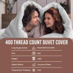 Pizuna Pure 100% Cotton King Duvet Cover with Shams, Luxurious 400 Thread Count Long Staple Cotton Sateen Weave with Hidden Button Closure (Combed White Cotton Duvet Covers King)