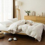 EMME White Cotton Duvet Cover Queen Size 3-Piece Set Soft Cotton Bedding Comforter Cover Full Size with 2 Pillow Shams Solid Color (White, Full/Queen)