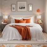 Simple&Opulence 100% Linen Duvet Cover Set, 3 PCS Natural French Flax White Ruffle Duvet Cover Queen Size, Breathable Comfy Linen Bedding Comforter Cover with 2 Pillowcases (White, 88" X 92")