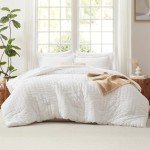 CozyLux King Comforter Set with Sheets White Seersucker Bed in a Bag 7-Pieces All Season Bedding Sets with Comforter, Pillow Sham, Flat Sheet, Fitted Sheet, Pillowcase