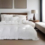 Simple&Opulence 100% Linen Duvet Cover Set, 3 PCS Natural French Flax White Ruffle Duvet Cover Queen Size, Breathable Comfy Linen Bedding Comforter Cover with 2 Pillowcases (White, 88" X 92")