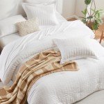 CozyLux King Comforter Set with Sheets White Seersucker Bed in a Bag 7-Pieces All Season Bedding Sets with Comforter, Pillow Sham, Flat Sheet, Fitted Sheet, Pillowcase