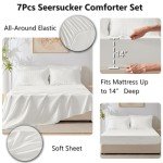 CozyLux King Comforter Set with Sheets White Seersucker Bed in a Bag 7-Pieces All Season Bedding Sets with Comforter, Pillow Sham, Flat Sheet, Fitted Sheet, Pillowcase