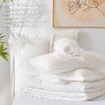 CozyLux King Comforter Set with Sheets White Seersucker Bed in a Bag 7-Pieces All Season Bedding Sets with Comforter, Pillow Sham, Flat Sheet, Fitted Sheet, Pillowcase