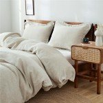 Simple&Opulence 100% Linen Duvet Cover Set 3pcs Basic Style Natural French Washed Flax Solid Color Soft Breathable Farmhouse Bedding with Button Closure - Linen, King