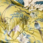 mixinni Garden Style Cotton Flowers and Birds Pattern Printed Duvet Cover Reversible Design Peacock Blue 3 Piece Bedding Duvet Set with Zipper Closure, Perfect for Him and Her-Queen Size