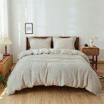 Simple&Opulence 100% Linen Duvet Cover Set 3pcs Basic Style Natural French Washed Flax Solid Color Soft Breathable Farmhouse Bedding with Button Closure - Linen, King