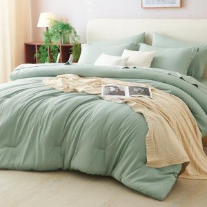 CozyLux Twin XL Comforter Set Sage Green, 5 Pieces Bed in a Bag Twin Extra Long Comforter Set with Sheets, 5PC Bedding Sets with Down Alternative Comforter, Sheets, Pillowcase & Sham for All Seasons