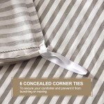 JELLYMONI Bedding Duvet Cover Set, 100% Natural Cotton 3pcs Striped Duvet Cover Sets, White Duvet Cover with Grey Stripes Pattern Printed Comforter Cover, with Zipper Closure & Corner Ties(Queen Size)
