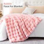 Smoofy Faux Fur Throw Blanket for Couch – Blush Pink Fluffy Cozy Rabbit Fleece, Plush Soft Bubble Blanket for Sofa & Bed, for Mom, Warm Fuzzy Home Room Decor Throw 50" x 60"