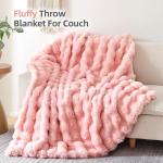 Smoofy Faux Fur Throw Blanket for Couch – Blush Pink Fluffy Cozy Rabbit Fleece, Plush Soft Bubble Blanket for Sofa & Bed, for Mom, Warm Fuzzy Home Room Decor Throw 50" x 60"