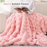 Smoofy Faux Fur Throw Blanket for Couch – Blush Pink Fluffy Cozy Rabbit Fleece, Plush Soft Bubble Blanket for Sofa & Bed, for Mom, Warm Fuzzy Home Room Decor Throw 50" x 60"