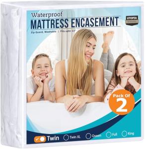 Utopia Bedding Zippered Mattress Encasement Twin Size (Pack of 2), 100% Waterproof, Dust Mite and Bed Bug Proof Mattress Protector, Absorbent 6-Sided Mattress Cover