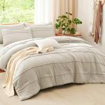 CozyLux Queen Comforter Set Beige, 7 Pieces Soft Prewashed Pinch Pleat Bed in a Bag Queen Comforter Set with Sheets, Boho Bed Set with Down Alternative Comforter, Sheets, Pillowcases & Shams