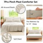 CozyLux Queen Comforter Set Beige, 7 Pieces Soft Prewashed Pinch Pleat Bed in a Bag Queen Comforter Set with Sheets, Boho Bed Set with Down Alternative Comforter, Sheets, Pillowcases & Shams