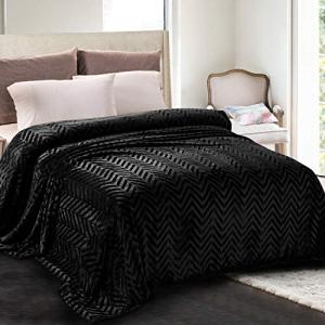 Whale Flotilla Flannel Fleece Queen Size Bed Blanket, Lightweight Breathable Soft Bedspread Plush Fluffy Coverlet Chevron Design Decorative Blanket for All Season, 90x90 Inch, Black